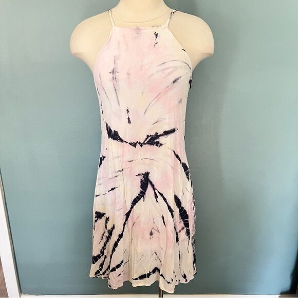 Altar’d State Pink & Black Tie-Dye Halter Sleeveless Summer Dress Size Small - Picture 2 of 7